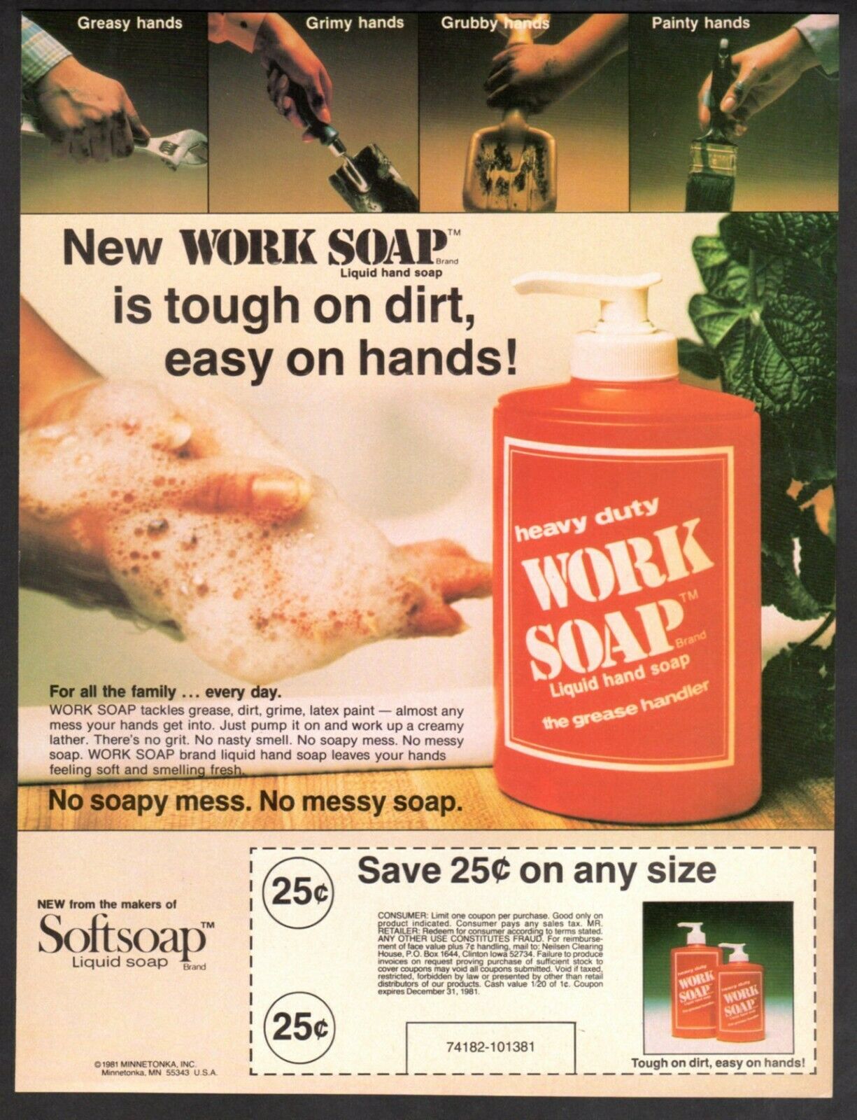 Vintage advertising print Fashion Ad skin care Heavy Duty Work Soap liquid 1981