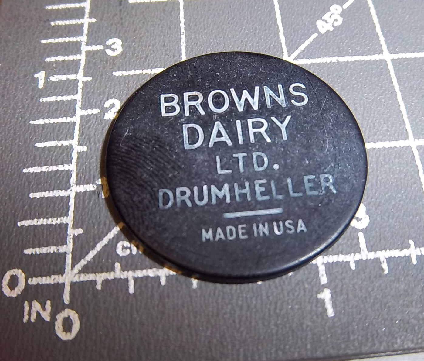 Browns Dairy Drumheller Alberta Canada token, good for one qt Vita Vim, black