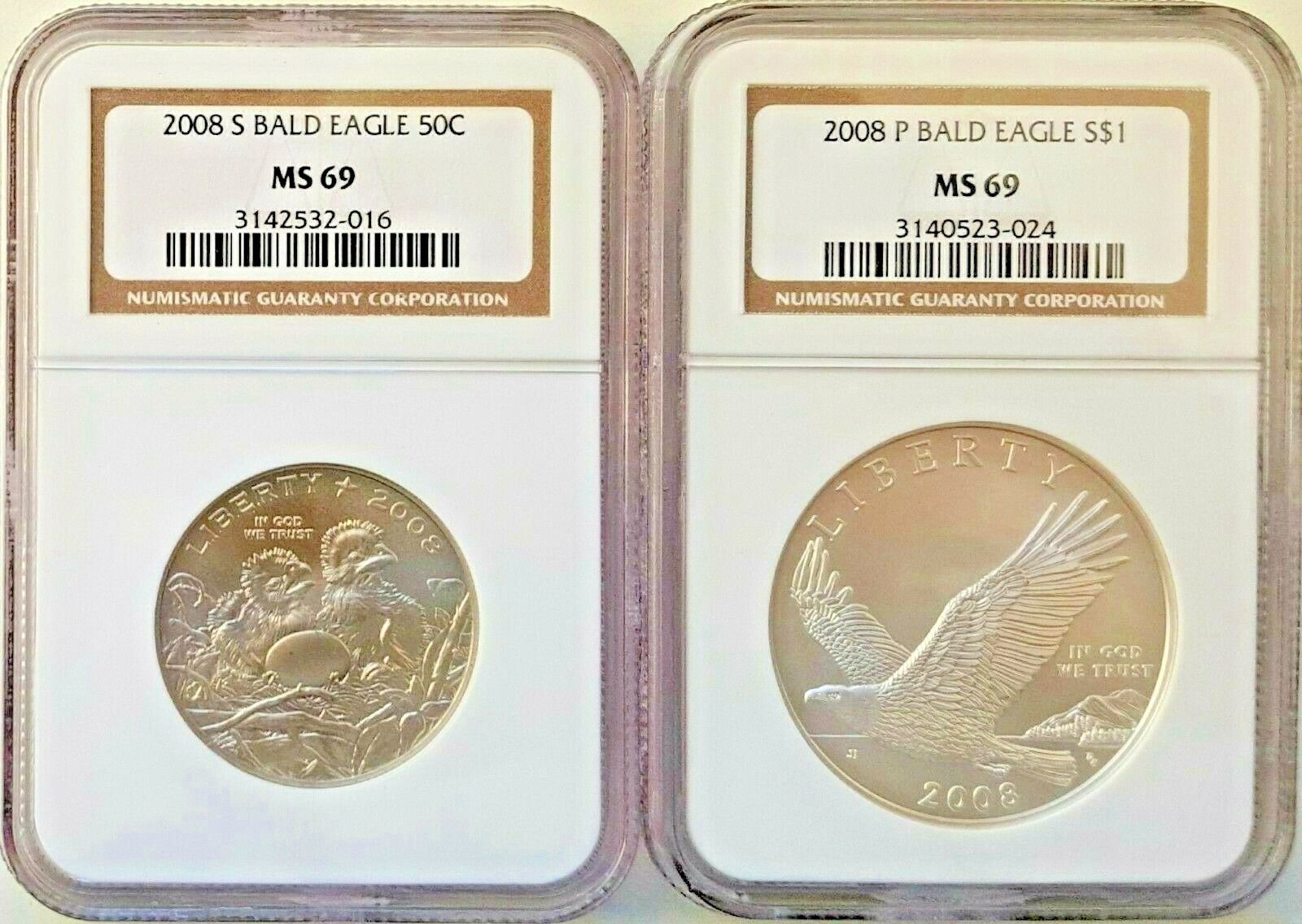 2008  Bold Eagle Commemorative  2-pc Set Silver Dollar & Clad 50C NGC MS 69