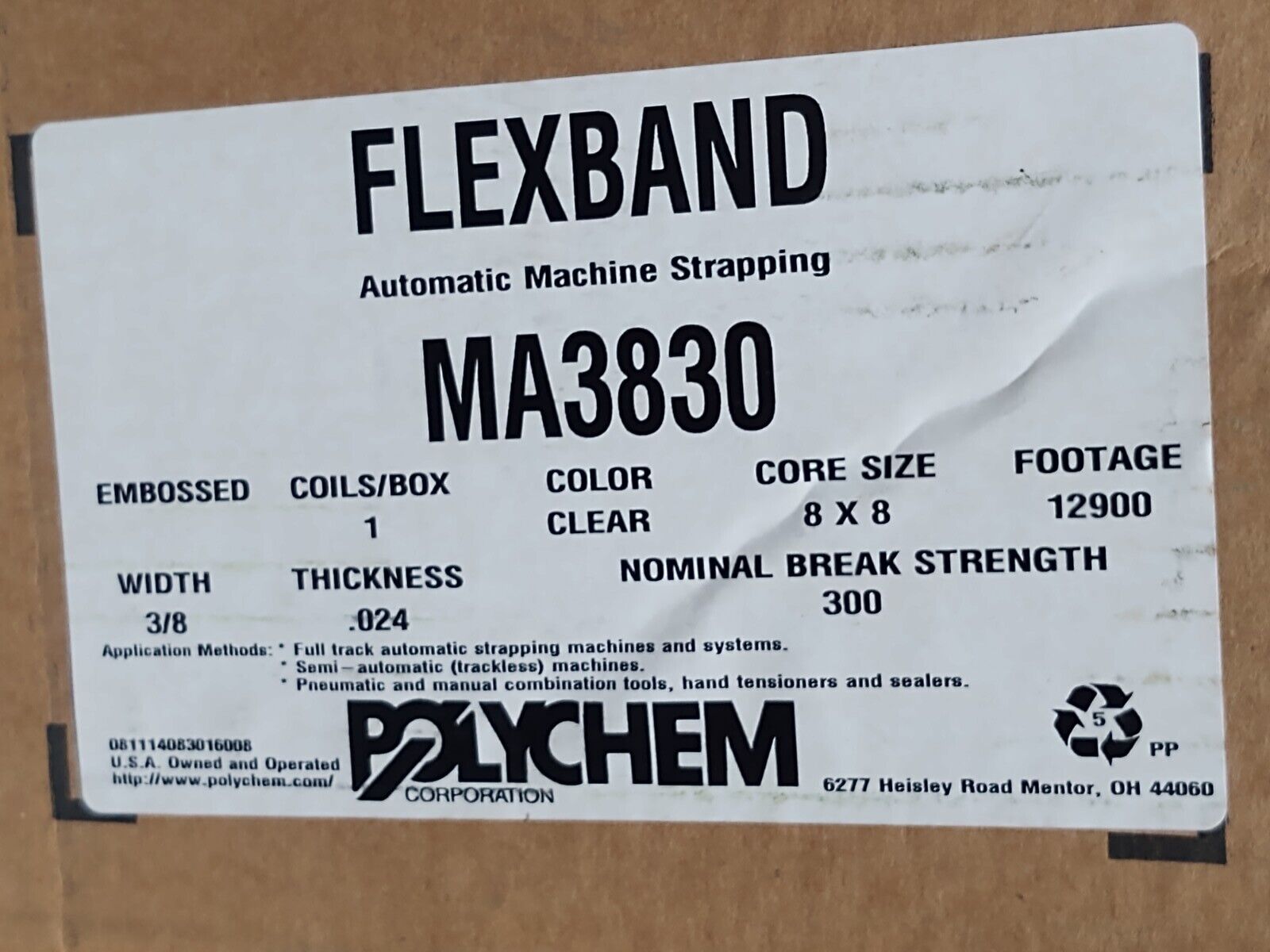 New roll Polychem clear automatic machine strapping (Flexband MA3830) 3/8"x12900