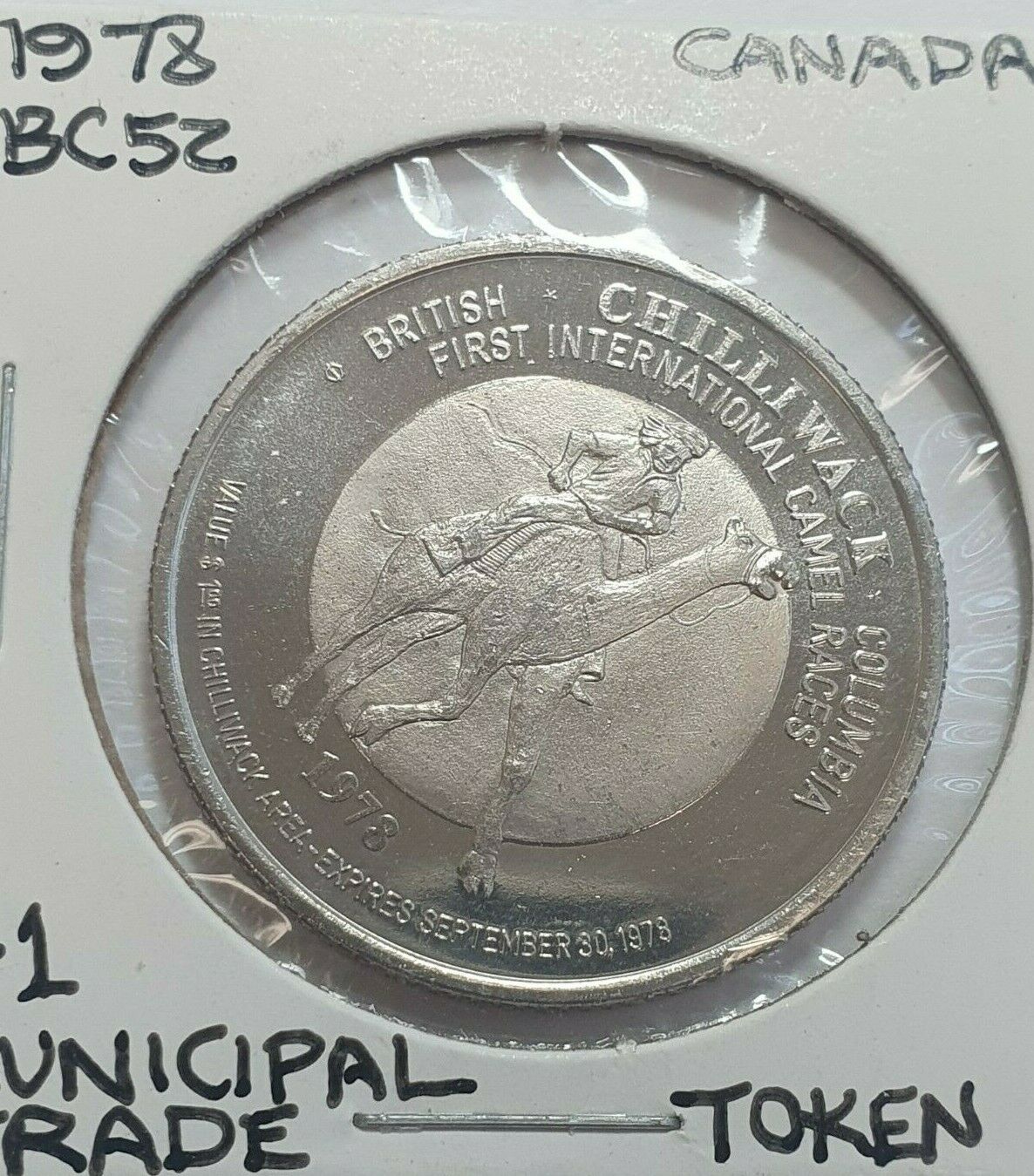 1978 Chilliwack British Columbia $1 Camel Races dollar token Proof like
