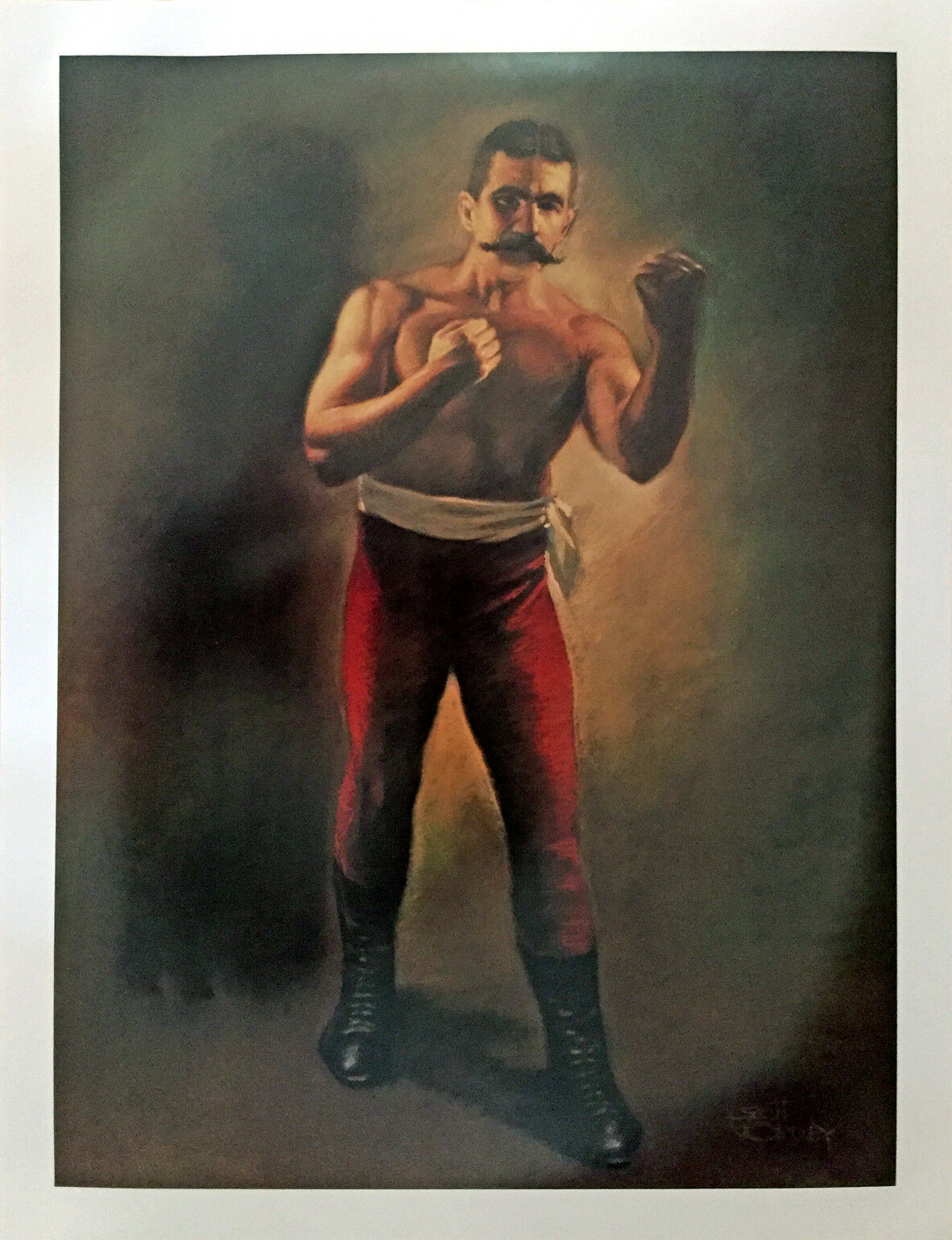 Beautiful Vintage John L. Sullivan Color Art Print Boxing Fight Poster