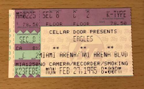 1995 THE EAGLES MIAMI CONCERT TICKET STUB HELL FREEZES OVER TOUR GLENN FREY C2